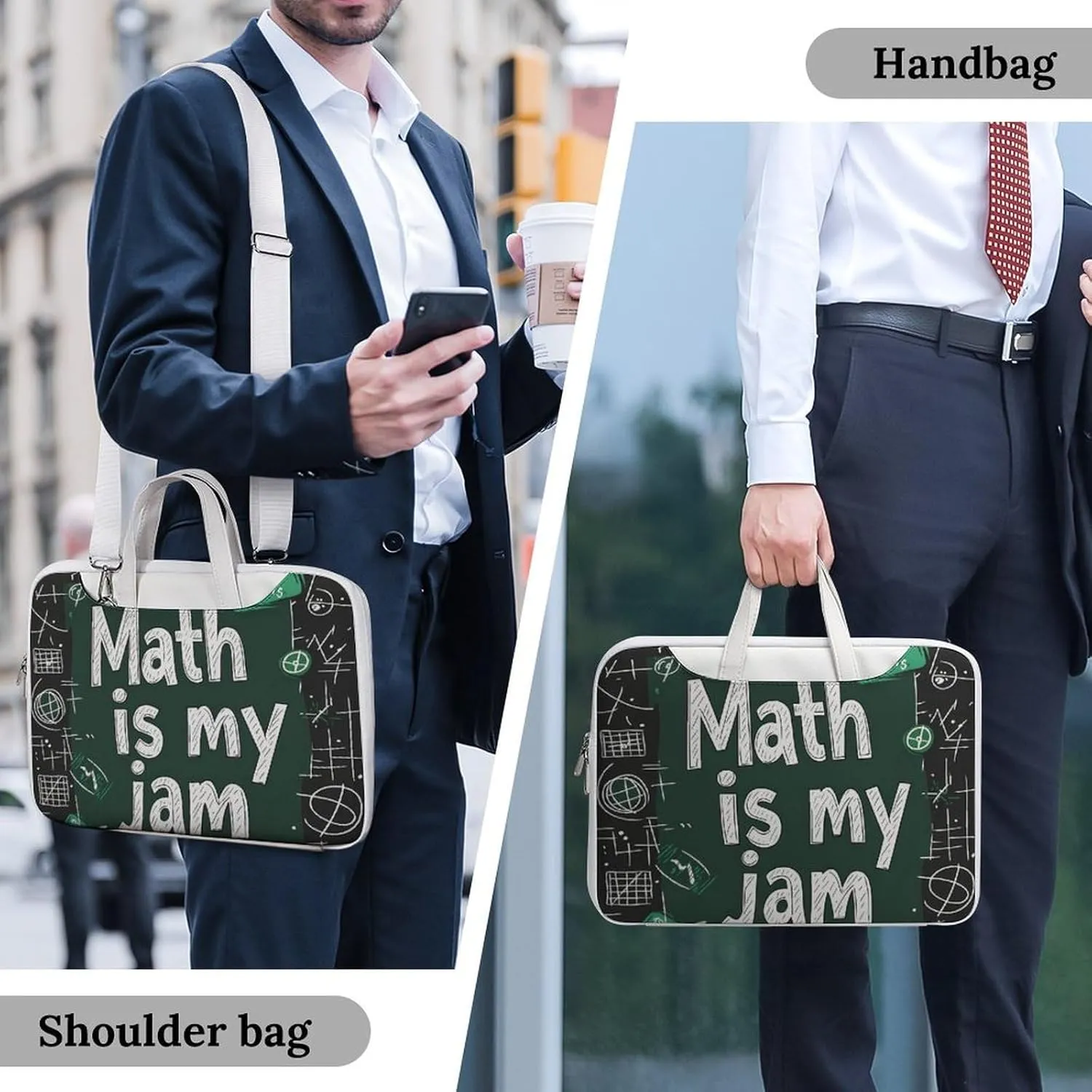 Funny Math Graphic Leather Bag Laptop Case Slim Water Resistant Computer Bags with Handle Briefcase for Work