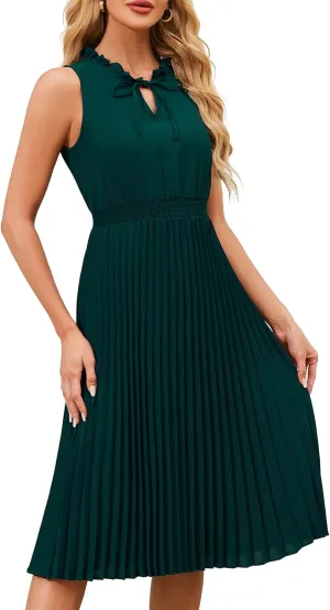 Gardenwed Women's Cocktail Dresses 2025 Trendy Sleeveless Flowy Pleated Midi Summer Dress