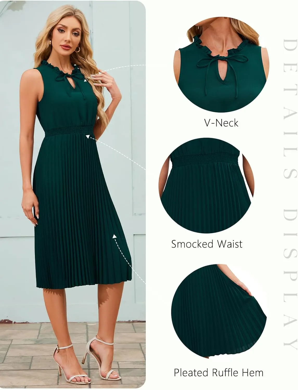 Gardenwed Women's Cocktail Dresses 2025 Trendy Sleeveless Flowy Pleated Midi Summer Dress