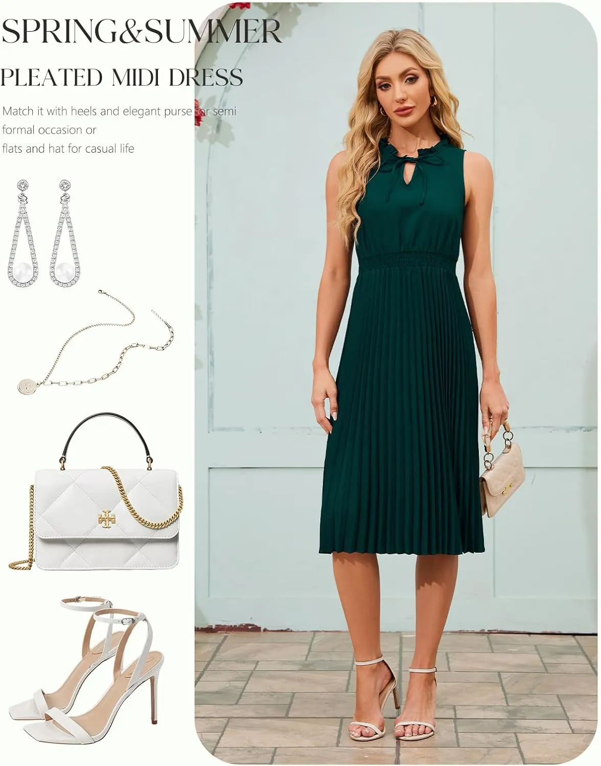 Gardenwed Women's Cocktail Dresses 2025 Trendy Sleeveless Flowy Pleated Midi Summer Dress