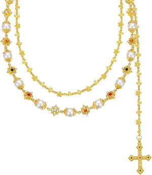 GZQ Layered Gold Pants Chain for Women Men Cross Luxury Pearl Wallet Chain Jean Chains for Women Jewelry(NN35)