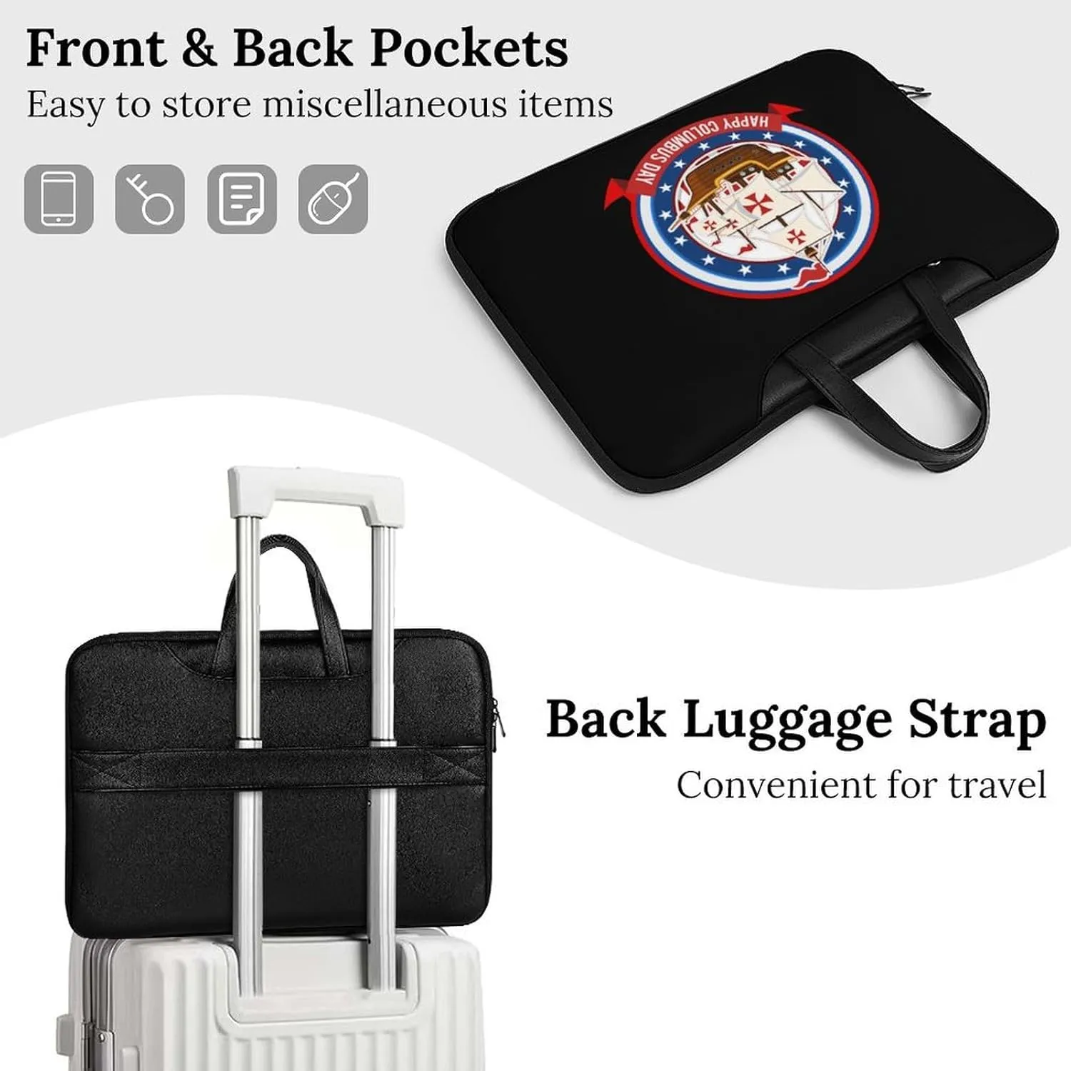 Happy Columbus Day Leather Bag Laptop Case Slim Water Resistant Computer Bags with Handle Briefcase for Work