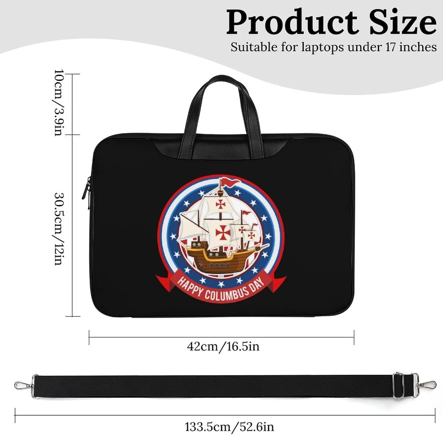 Happy Columbus Day Leather Bag Laptop Case Slim Water Resistant Computer Bags with Handle Briefcase for Work