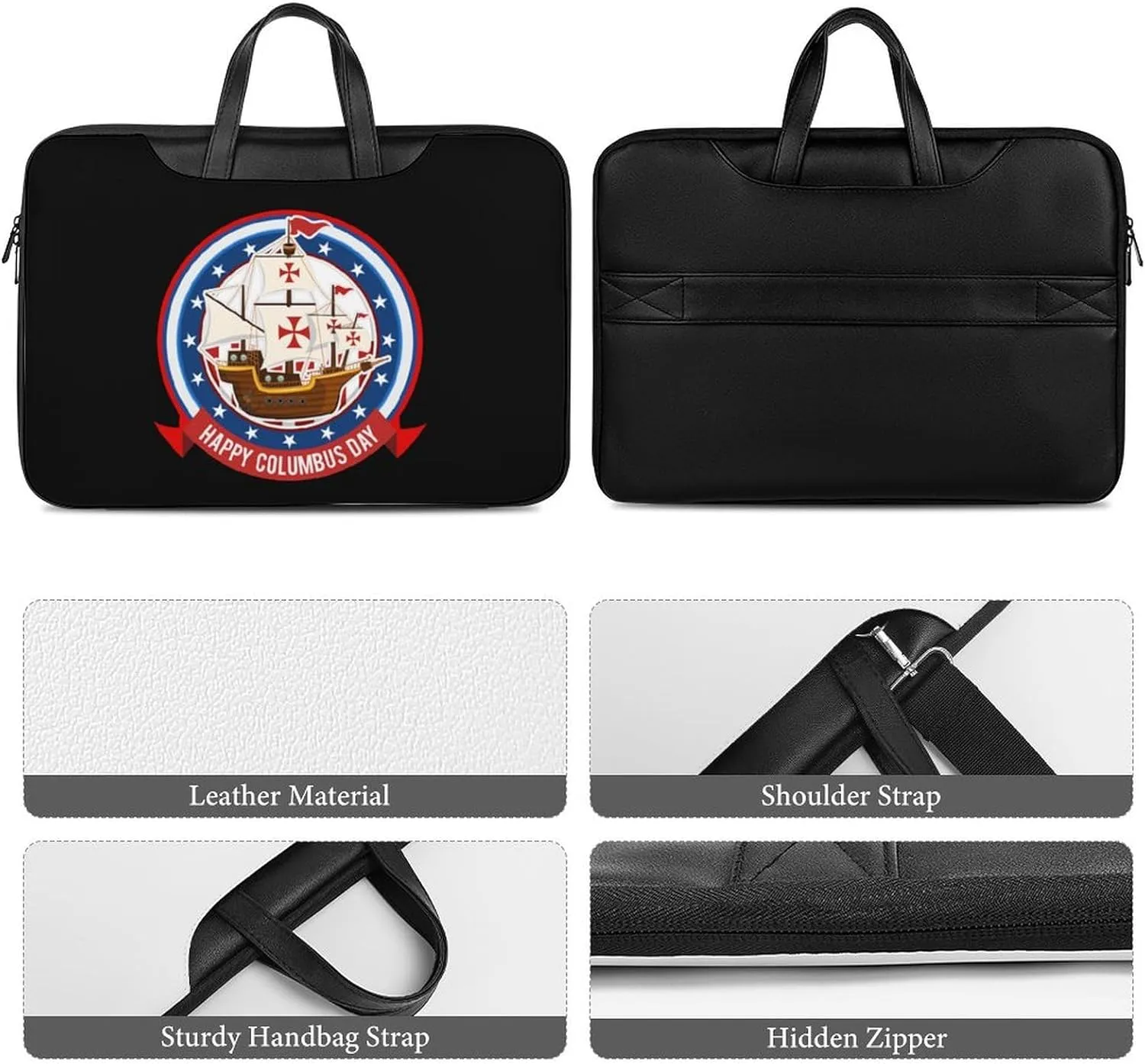 Happy Columbus Day Leather Bag Laptop Case Slim Water Resistant Computer Bags with Handle Briefcase for Work