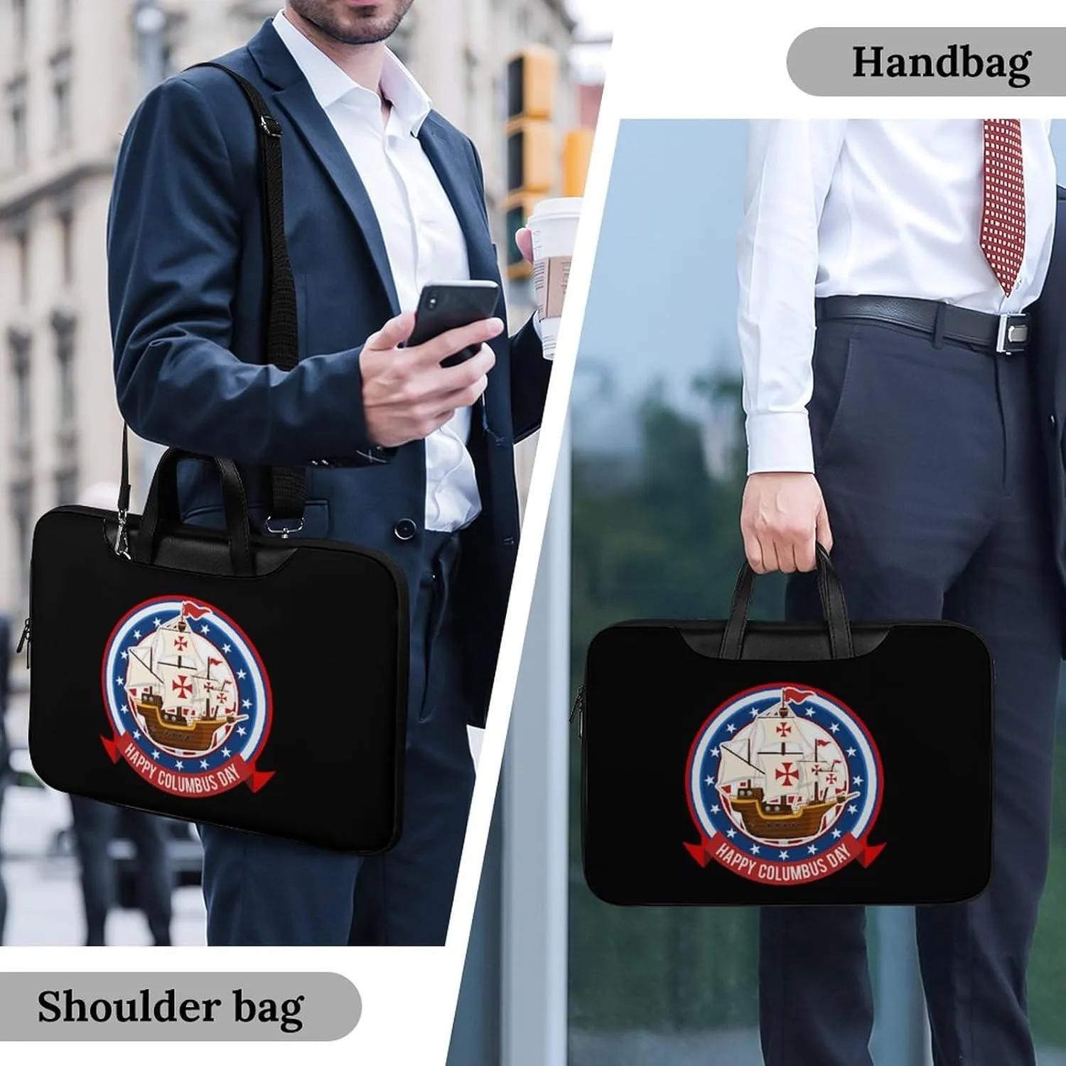 Happy Columbus Day Leather Bag Laptop Case Slim Water Resistant Computer Bags with Handle Briefcase for Work