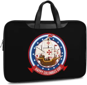 Happy Columbus Day Leather Bag Laptop Case Slim Water Resistant Computer Bags with Handle Briefcase for Work