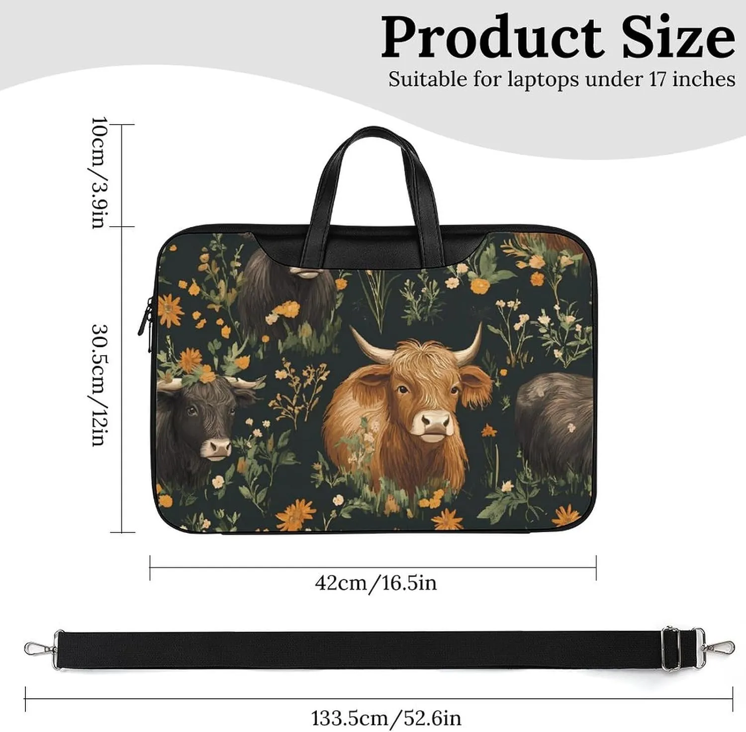 Highland Cows And Flowers Leather Bag Laptop Case Slim Water Resistant Computer Bags with Handle Briefcase for Work