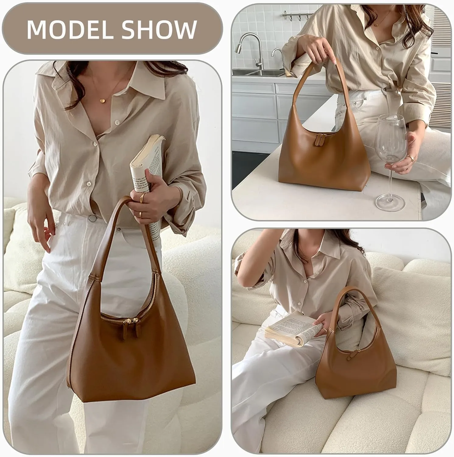 Hobo Bags for Women Vintage Soft PU Leather Shoulder Handbag Leather Shoulder Bag Female Underarm Bag