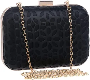 Hollow Out Pu Evening Bags with Chain Shoulder Day Clutches Evening Bags Black/Gold Purse Wallets(E)