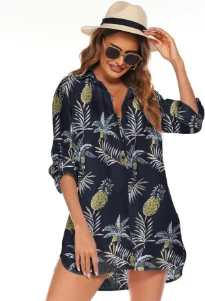 HOTOUCH Women Boyfriend Shirts Button Down Long Sleeve Blouse Cuffed Sleeve Collared Shirt