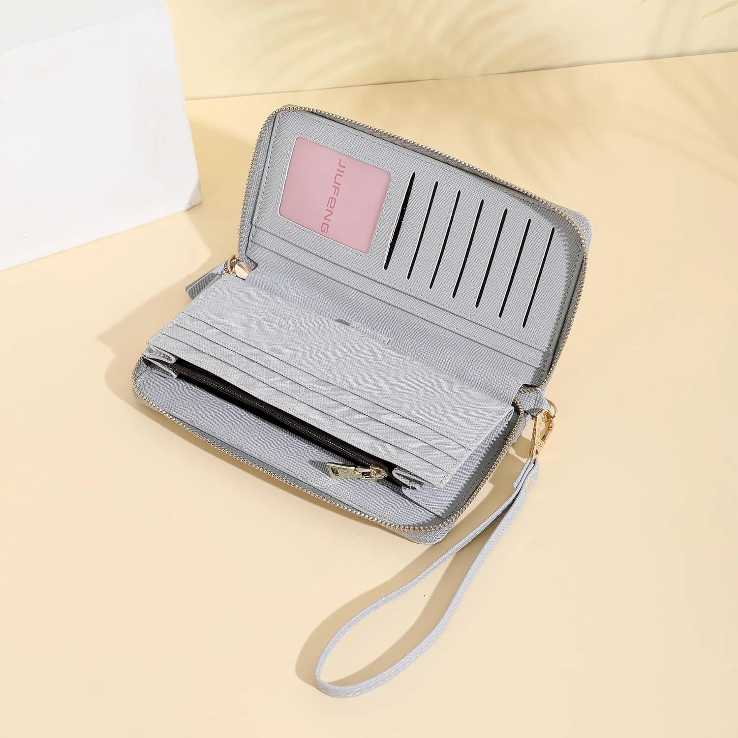 JIUFENG Women Long RFID Blocking Wallet Large Capacity Zipper Wristlet Purse Card Holder Cellphone Bag Fashion Clutches