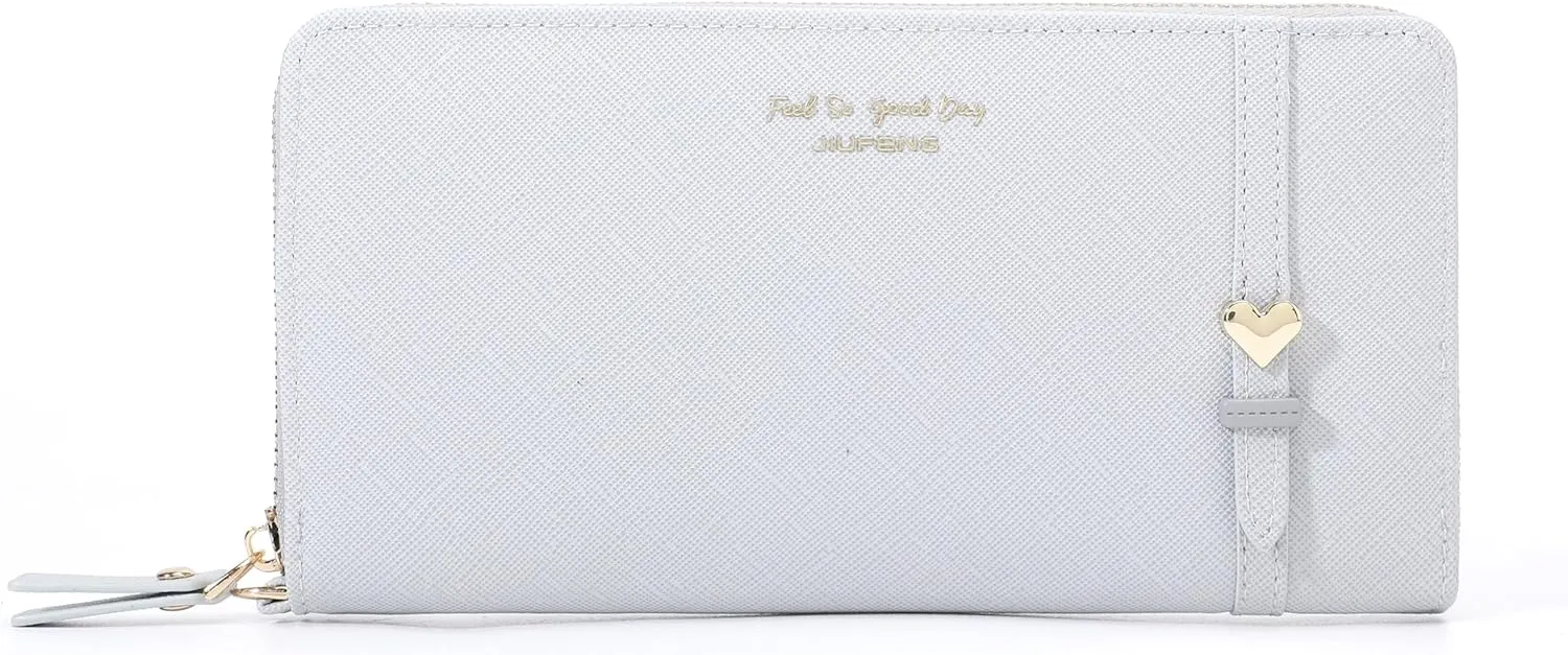 JIUFENG Women Long RFID Blocking Wallet Large Capacity Zipper Wristlet Purse Card Holder Cellphone Bag Fashion Clutches