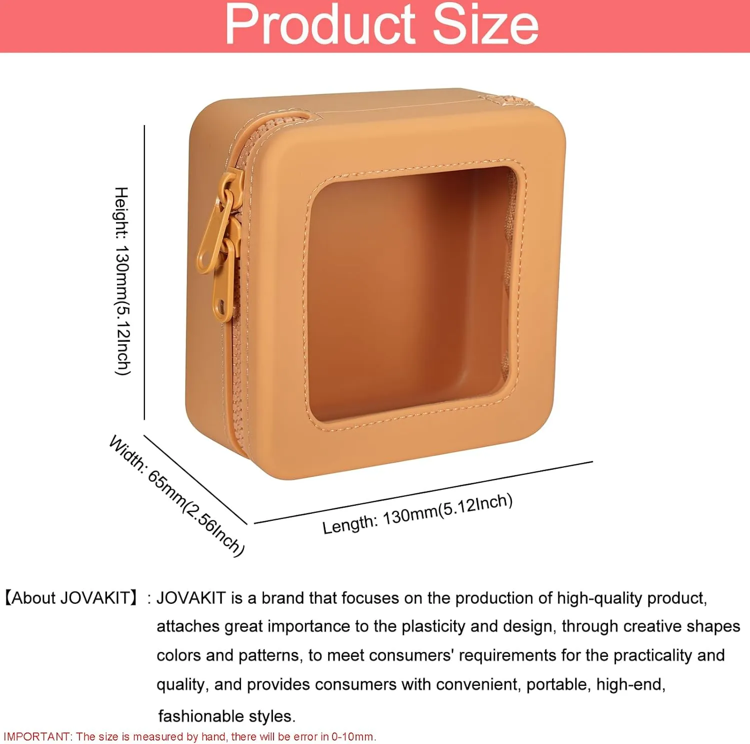 JOVAKIT Clear Makeup Bag Square Portable Silicone Travel Cosmetic Bag for Women, Transparent Toiletry Bags, Gifts for Women Make Up Pouch Car Organizer Case with Zippers for Essentials (Khaki)