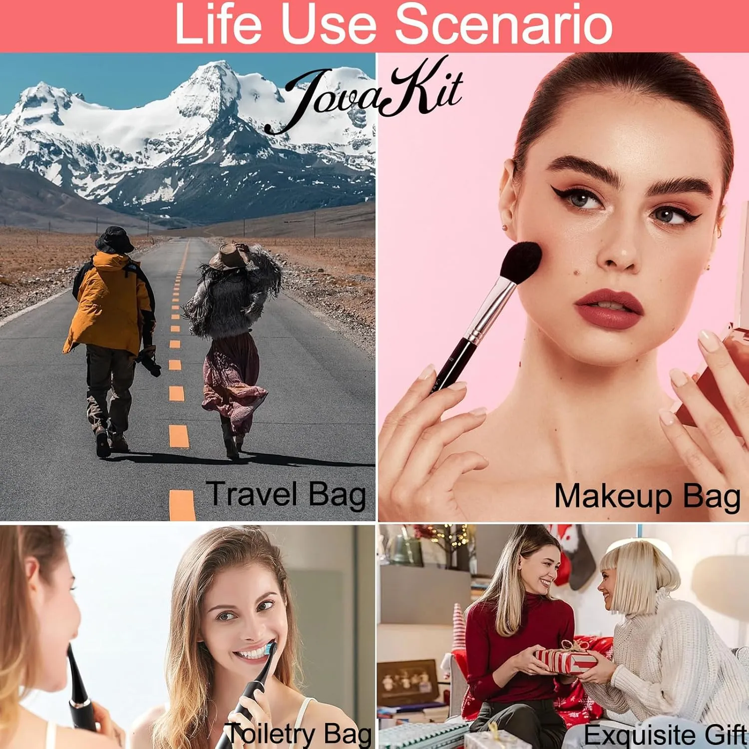 JOVAKIT Clear Makeup Bag Square Portable Silicone Travel Cosmetic Bag for Women, Transparent Toiletry Bags, Gifts for Women Make Up Pouch Car Organizer Case with Zippers for Essentials (Khaki)
