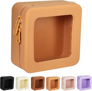 JOVAKIT Clear Makeup Bag Square Portable Silicone Travel Cosmetic Bag for Women, Transparent Toiletry Bags, Gifts for Women Make Up Pouch Car Organizer Case with Zippers for Essentials (Khaki)