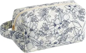 JOVAKIT Travel Makeup Bag Cosmetic Bag for Women, Christmas Gifts, Small Floral Flowers Coquette Toiletry Bag with Handle, Zipper Make Up Pouch Organizer Bag Trendy Stuff (Navy Blue Flower)