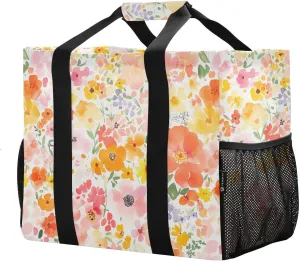 JUNZAN Watercolour Floral Utility Totes Collapsable Large Beach Bag Sandproof Shopping Bags Reusable with Handles Laundry Bag Travel