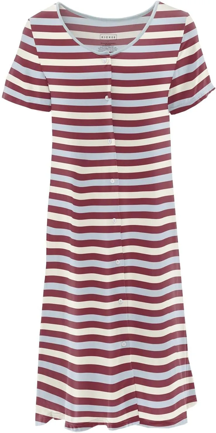 KICKEE Womens Print Nursing Nightgown, Button Down Night Dress, Soft Sleepwear for Women