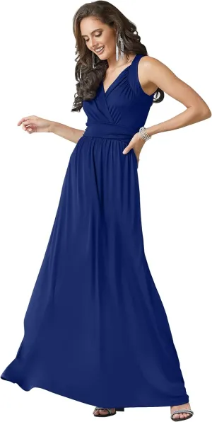 KOH KOH Womens Long Sleeveless Flowy Bridesmaid Cocktail Evening Gown Maxi Dress