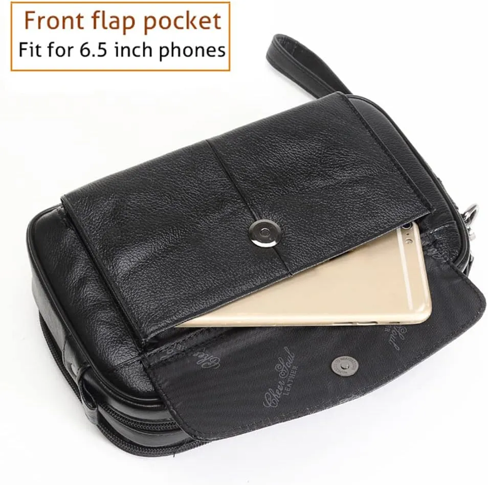 KPYWZER Leather Clutch Purse Wallet Men Wrist Bag