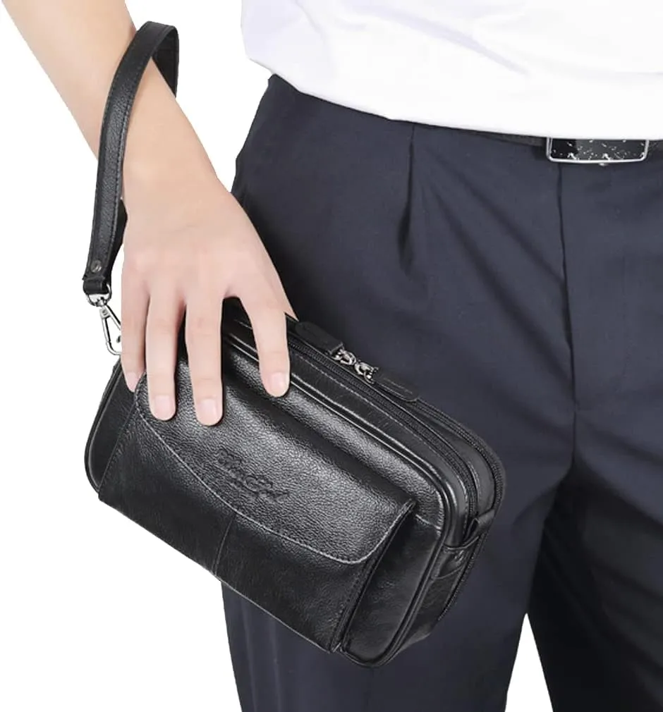 KPYWZER Leather Clutch Purse Wallet Men Wrist Bag