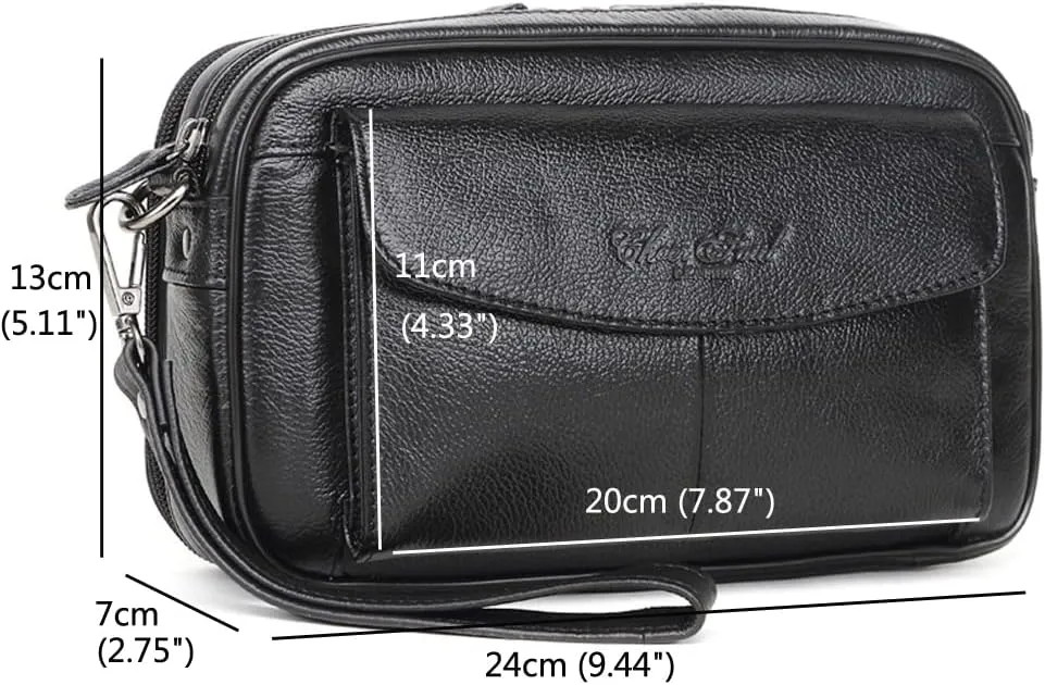 KPYWZER Leather Clutch Purse Wallet Men Wrist Bag