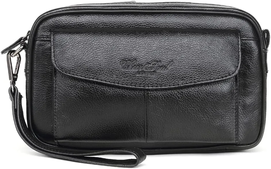 KPYWZER Leather Clutch Purse Wallet Men Wrist Bag