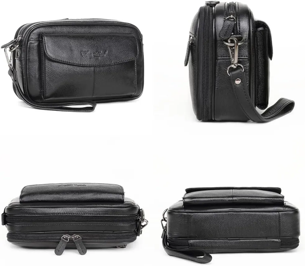 KPYWZER Leather Clutch Purse Wallet Men Wrist Bag
