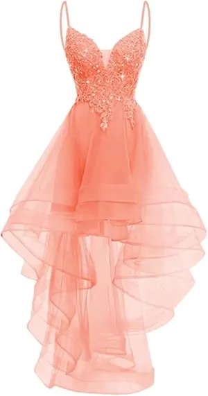 Lace Appliques Tulle Homecoming Dresses for Women Evening Party Prom Dress A Line High Low Cocktail Dresses