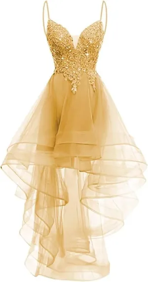 Lace Appliques Tulle Homecoming Dresses for Women Evening Party Prom Dress A Line High Low Cocktail Dresses