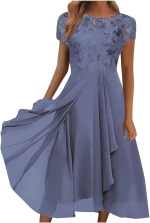 Lace Wedding Guest Dresses for Women Summer Elegant Lace Patchwork Party Dress Chiffon Formal Evening Dress