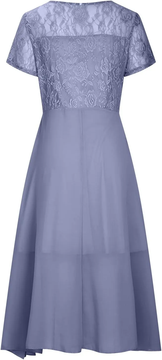 Lace Wedding Guest Dresses for Women Summer Elegant Lace Patchwork Party Dress Chiffon Formal Evening Dress