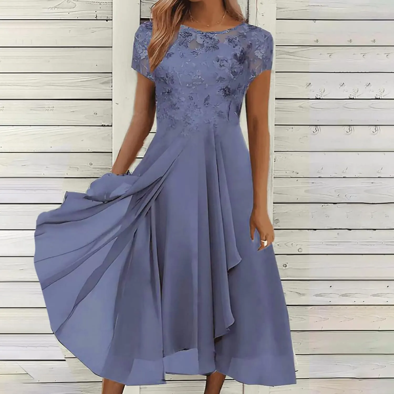 Lace Wedding Guest Dresses for Women Summer Elegant Lace Patchwork Party Dress Chiffon Formal Evening Dress
