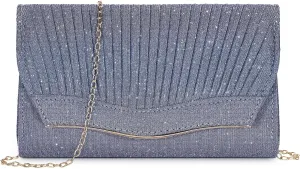 Ladies Pleated Evening Clutches Glitter Envelope Handbag Elegant Small Shoulder Bag for Wedding Party Prom Bridal