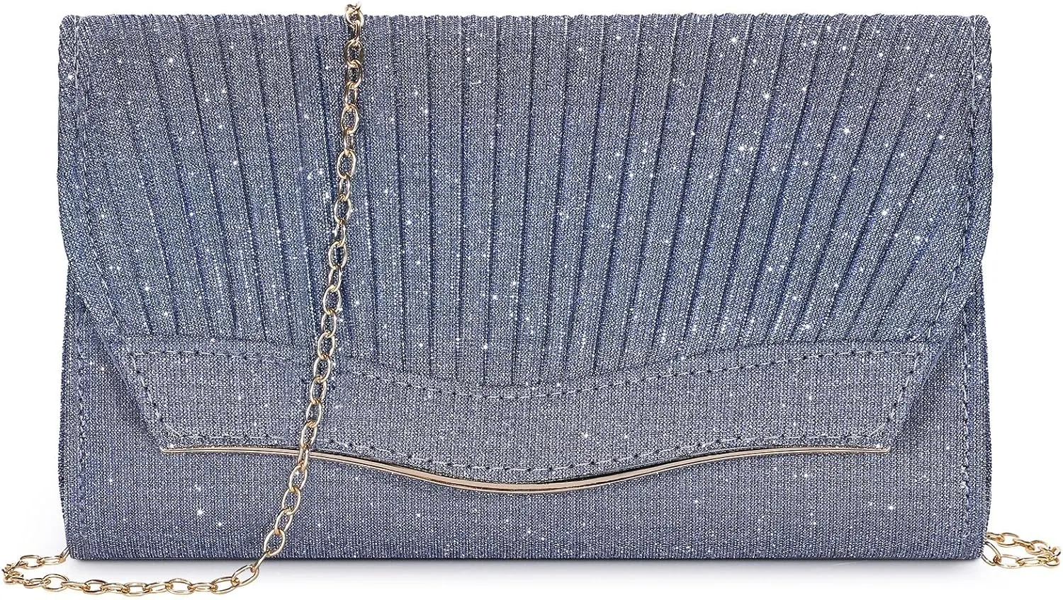 Ladies Pleated Evening Clutches Glitter Envelope Handbag Elegant Small Shoulder Bag for Wedding Party Prom Bridal