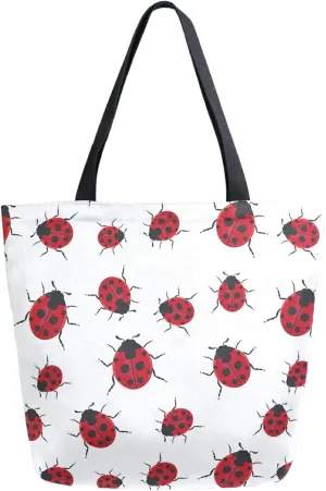 Ladybug Pattern Extra Large Canvas Shoulder Handle Tote Good Storage Bags for Gym Weekender Beach Travel Reusable Grocery Shopping
