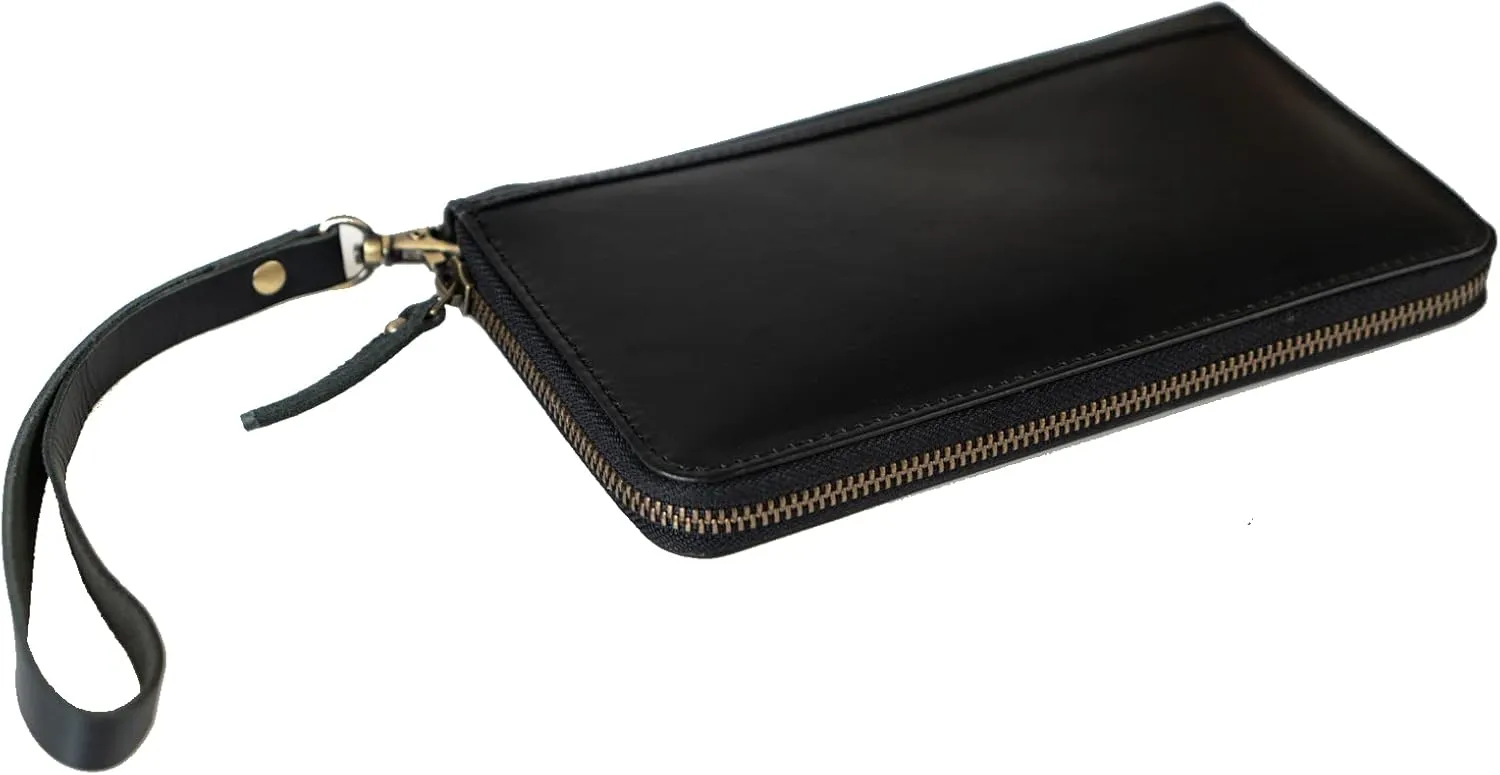 Leather Wristlet Clutch Wallet for Women (2 Black)