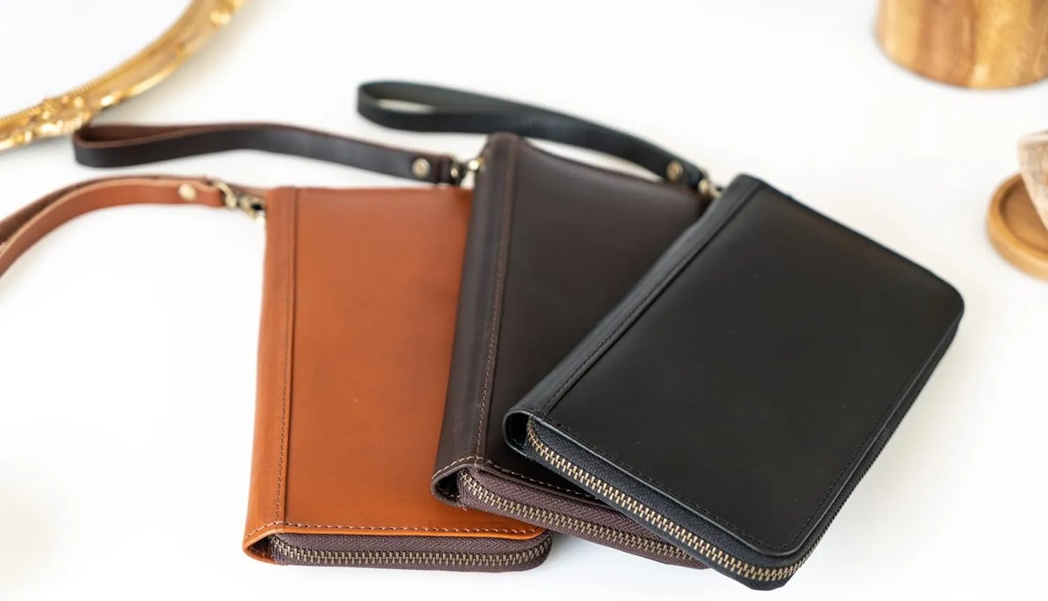 Leather Wristlet Clutch Wallet for Women (2 Black)