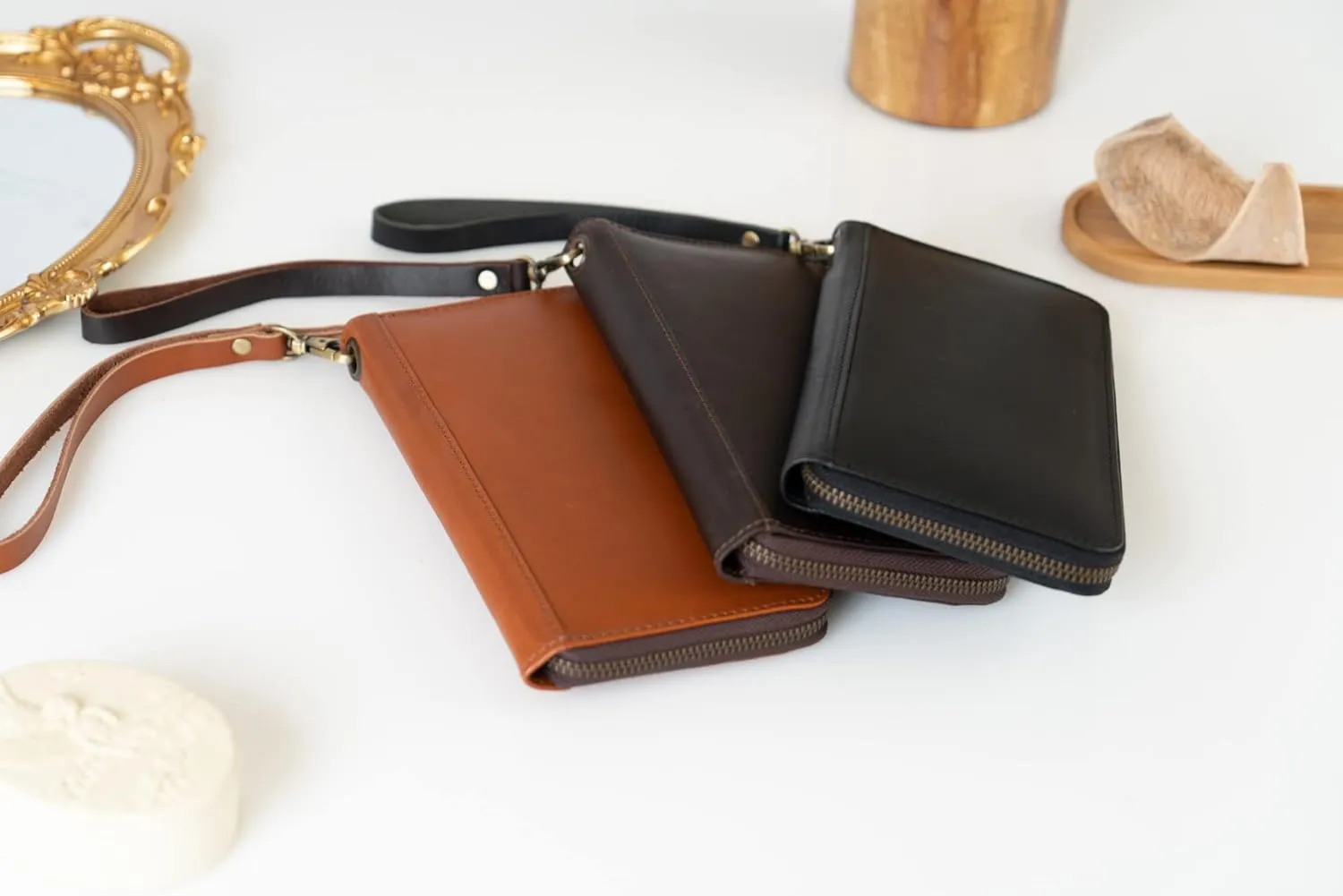 Leather Wristlet Clutch Wallet for Women (2 Black)