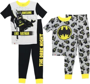 LEGO Batman Boys' Pajama Set, 4-Piece Cotton PJs, Black, Little Kid Size 10