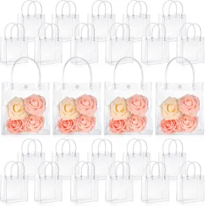 LEIFIDE 50pcs Clear Plastic Gift Bags with Handles PVC Reusable Transparent Totes Bags for Goodie Candy School Birthday Party(5.9 x 6.3 x 2.8 Inch)