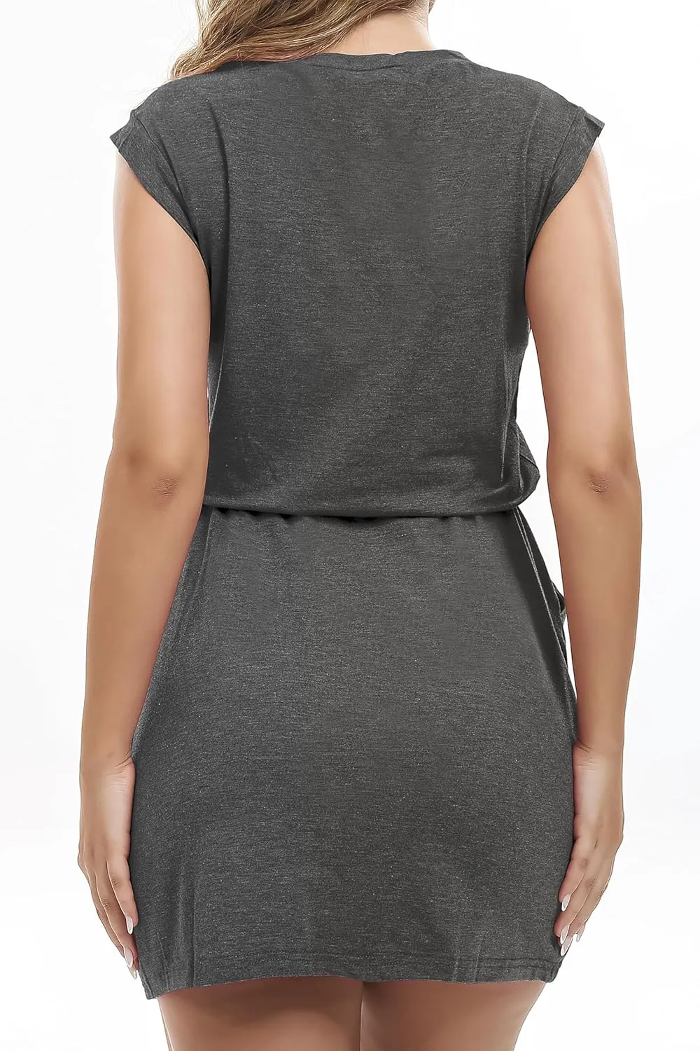 levaca Womens Tshirt Dress Trendy Cap Sleee Drawstring Casual Summer Mini Sundress with Pockets