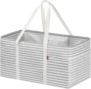 LHZK Standing Extra Large Utility Tote Bag with Metal Wire Frame and the Sides Rinforced, Extra Large Tote Bag with Handle, Reusable Grocery Bags Foldable, Beach Bag, Car Tote (Grey, 26''x15''x13'')