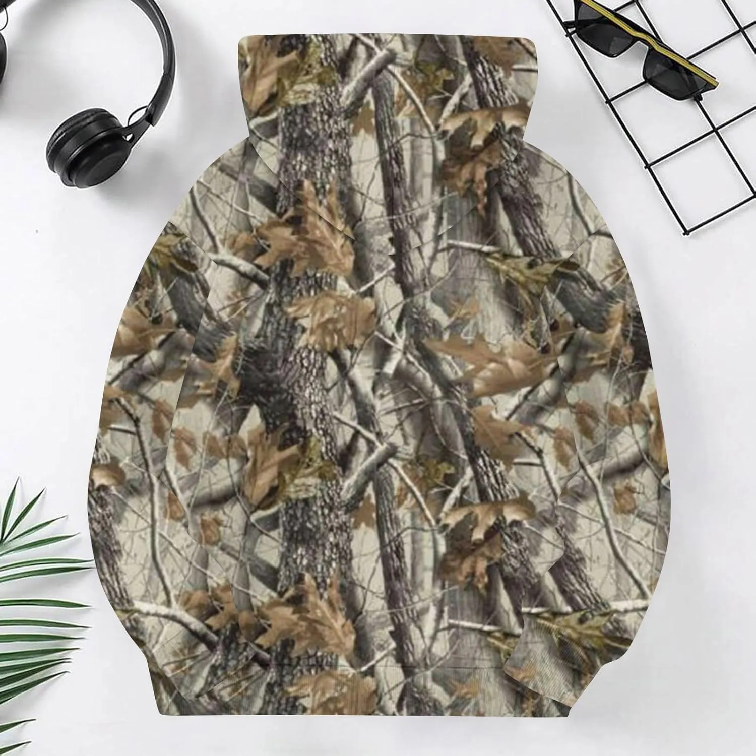 Light Camo Hoodies for Teen Girls Cute Sweatshirt Maple Leaf Print Oversized Fleece Sweatshirts Pullover Tops with Pocket