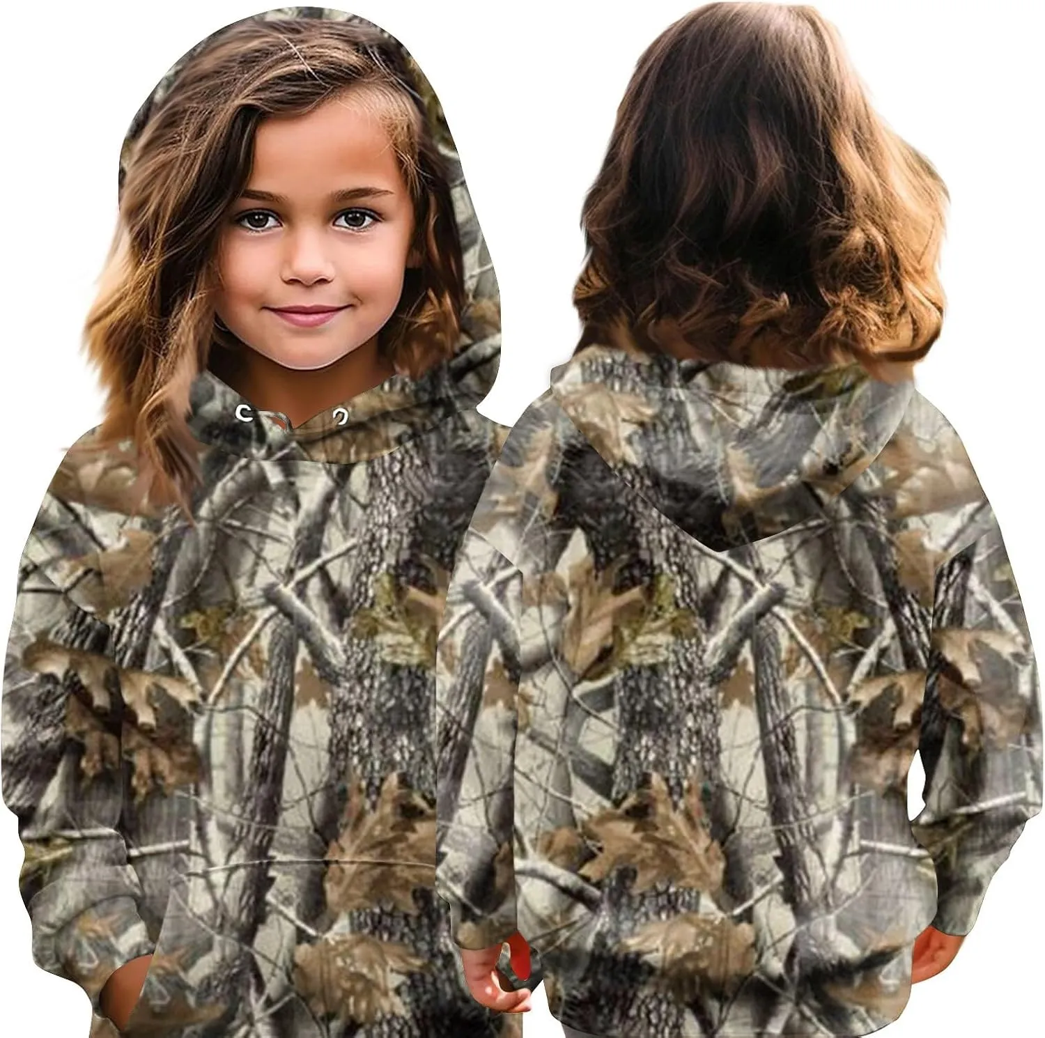 Light Camo Hoodies for Teen Girls Cute Sweatshirt Maple Leaf Print Oversized Fleece Sweatshirts Pullover Tops with Pocket