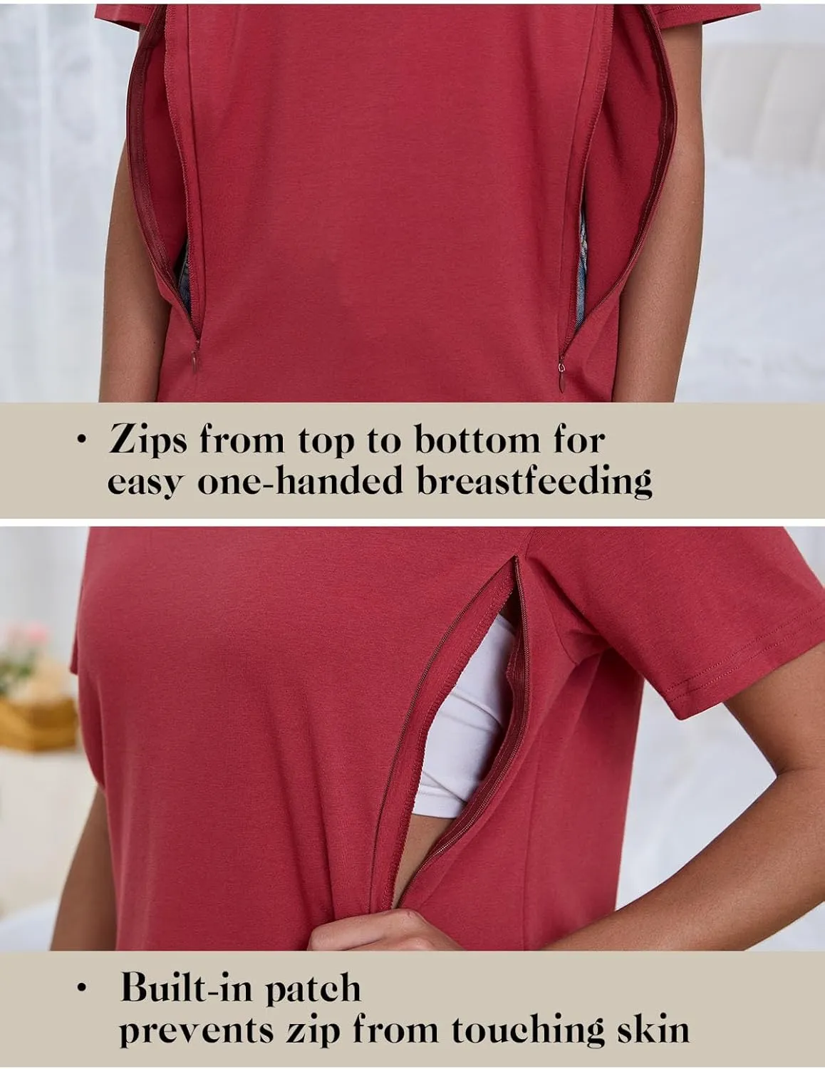 Liu & Qu 3-Pack Breastfeeding Shirts for Women with Hidden Zippers Short Sleeve Maternity Nursing Tops
