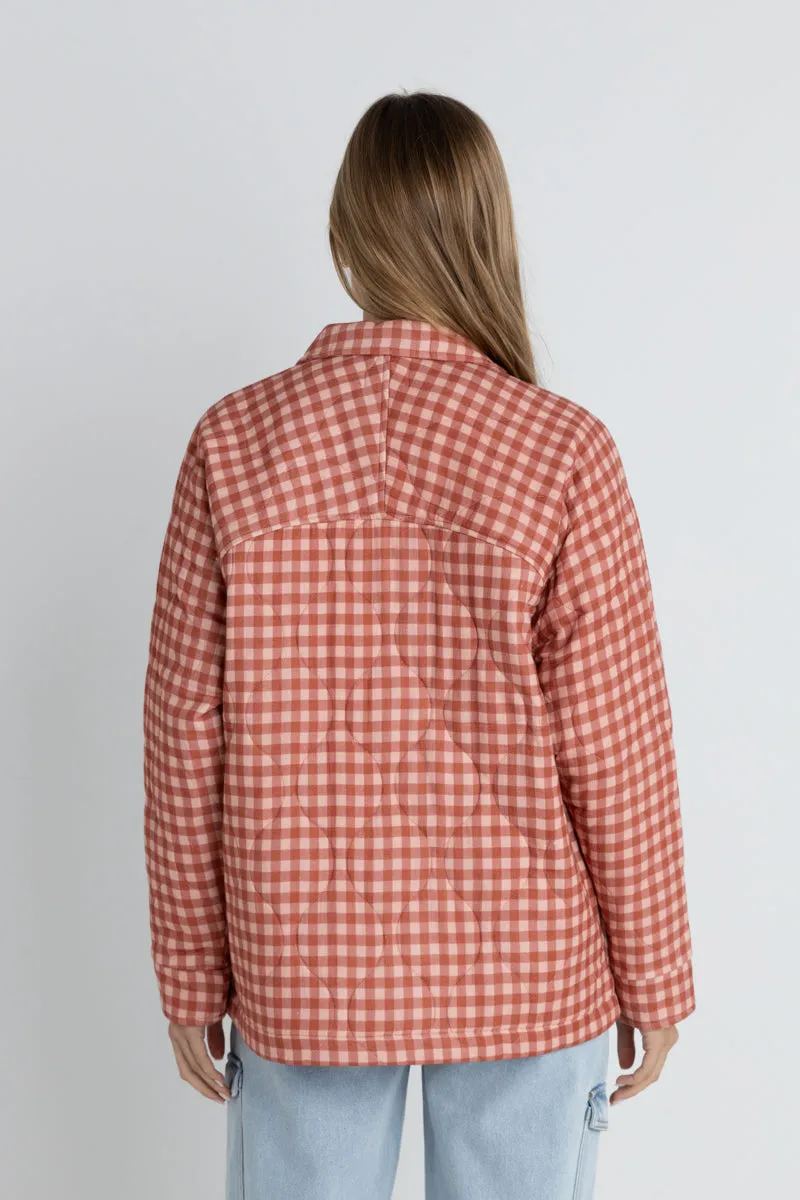 Lola Check Quilted Jacket Peach