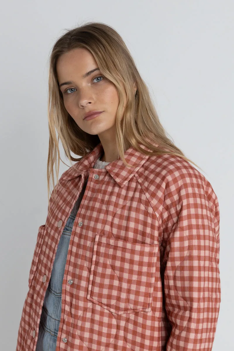 Lola Check Quilted Jacket Peach