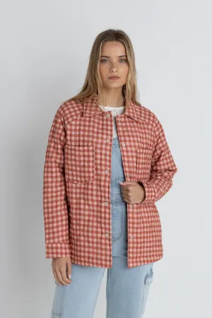 Lola Check Quilted Jacket Peach