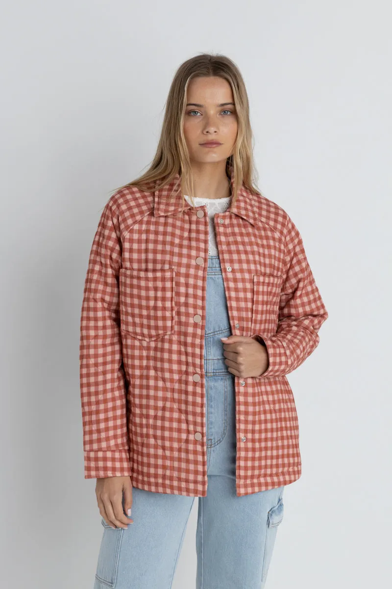 Lola Check Quilted Jacket Peach